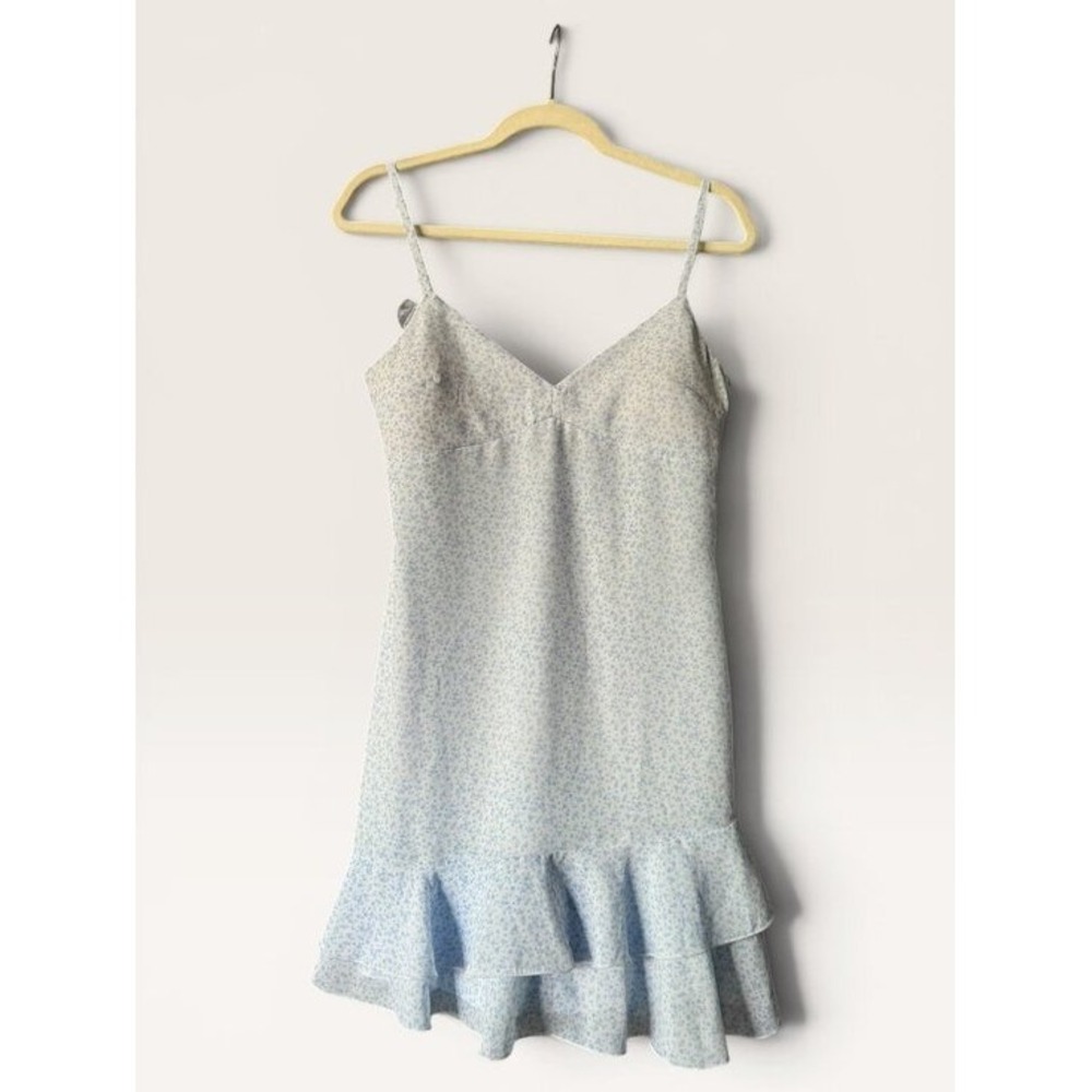 Hollister Blue Floral‎ Ruffle Hem Mini Dress Size S Cottagecore Fairycore EUC